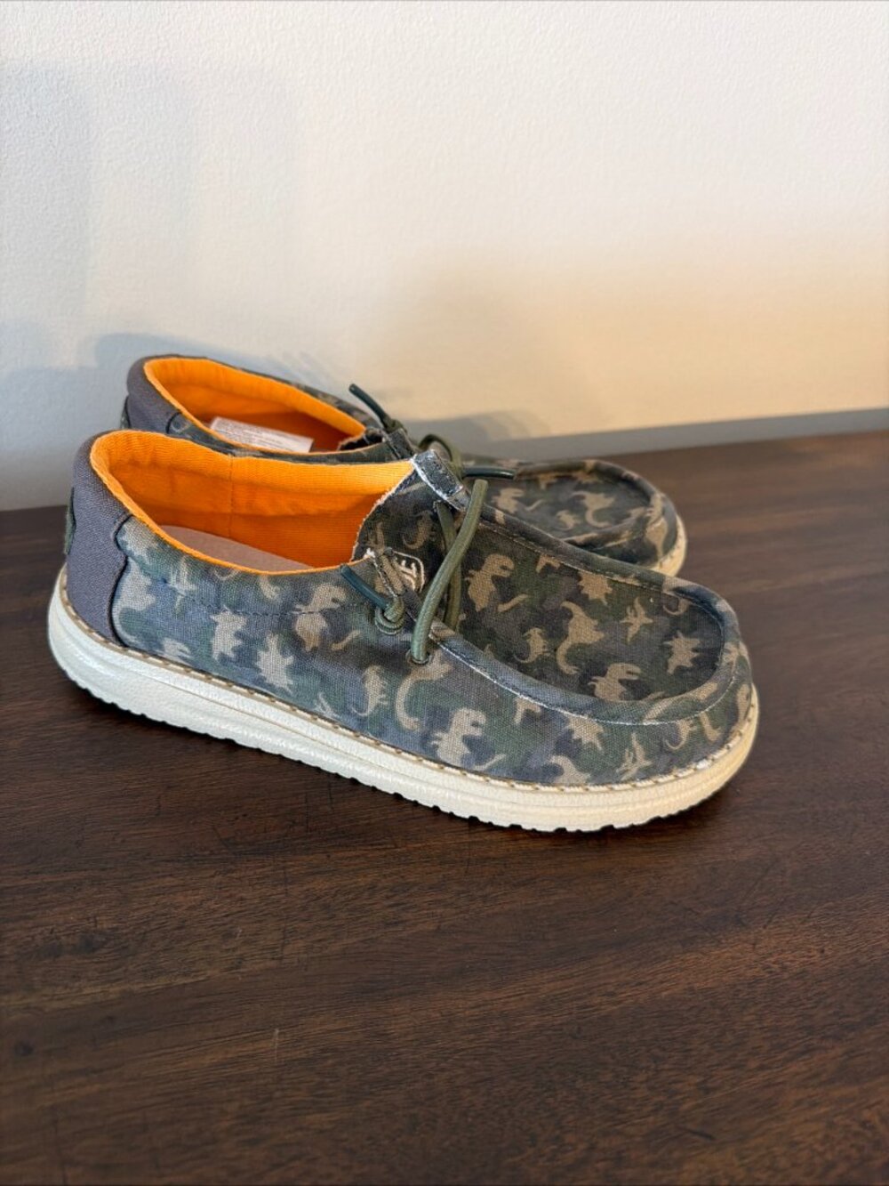Hey Dude Kids Camo Sneakers with Orange Lining